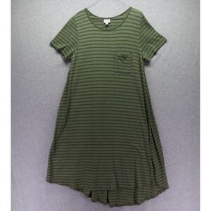 LuLaRoe Dress Womens Large Carly Scoop Neck Pocket Green Striped Short Sleeve